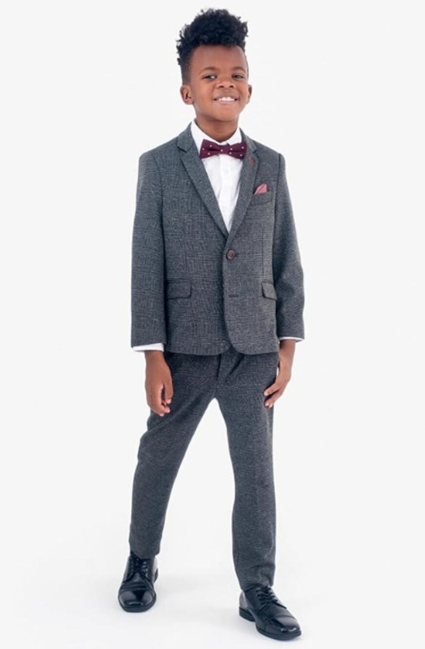 APPAMAN Boy's Two-Piece Stretchy Mod Suit Set Size 10 Grey Glen Plaid EUC